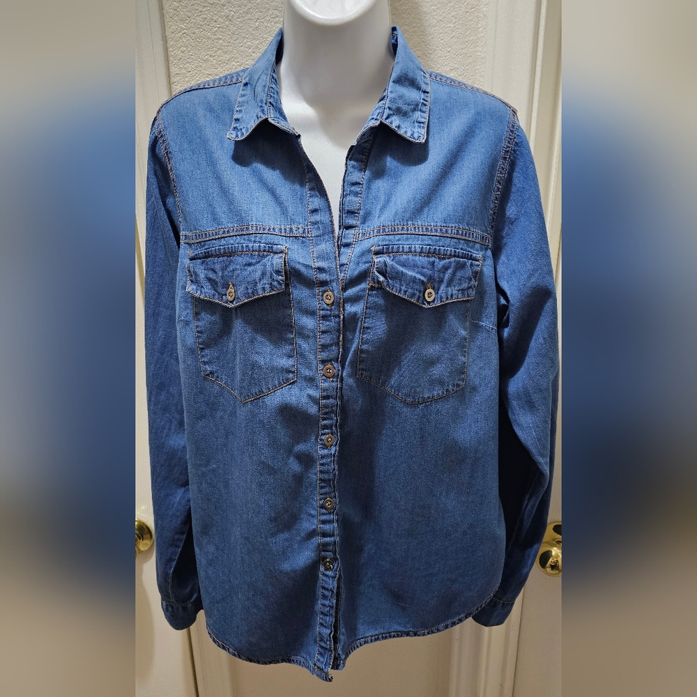 Fashion Web Casual Denim Long Sleeve Shirt With Rollup Tabs Size XL EUC - Picture 3 of 16